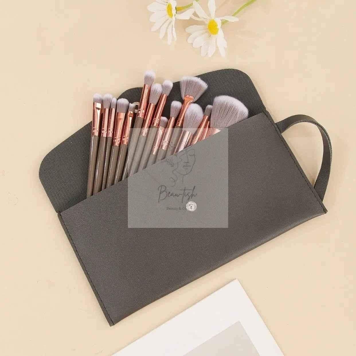 Brown and Glod Complete 20-Piece Makeup Brush Set with Travel Pouch