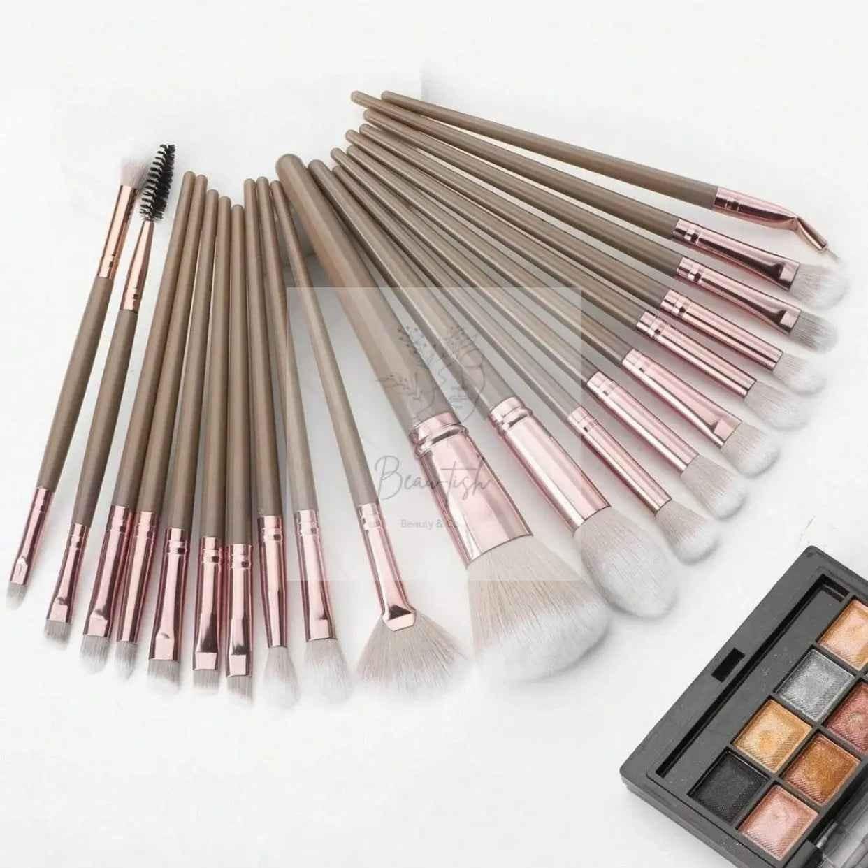 Brown and Glod Complete 20-Piece Makeup Brush Set with Travel Pouch