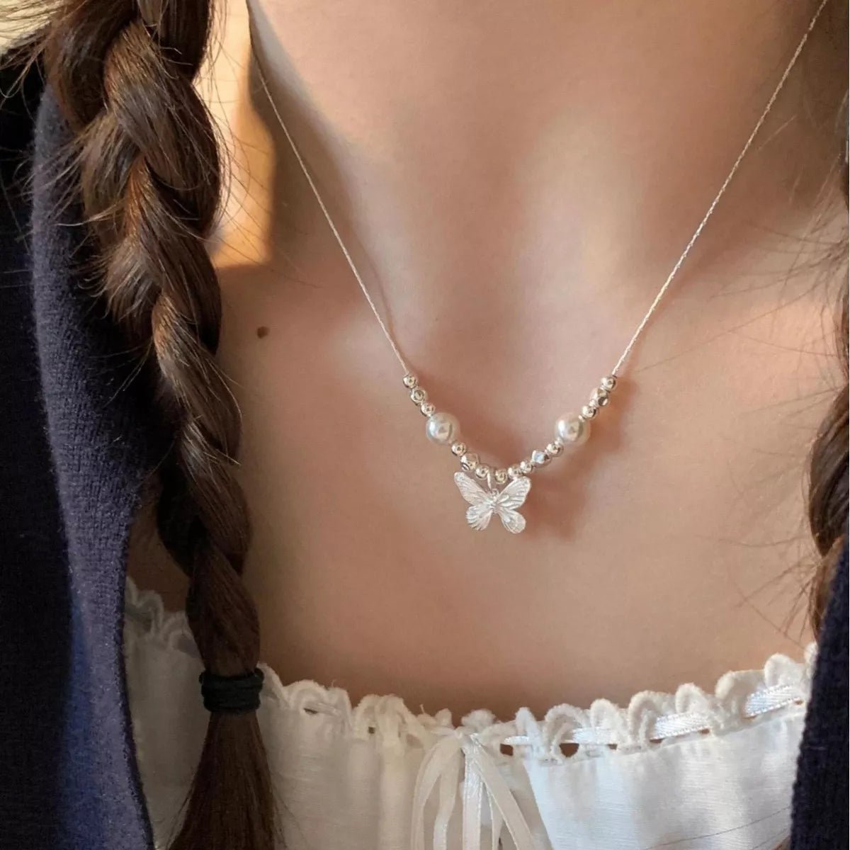 Butterfly Pearl Pendant Necklace