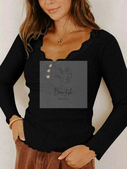 Button Detail Long Sleeve Top