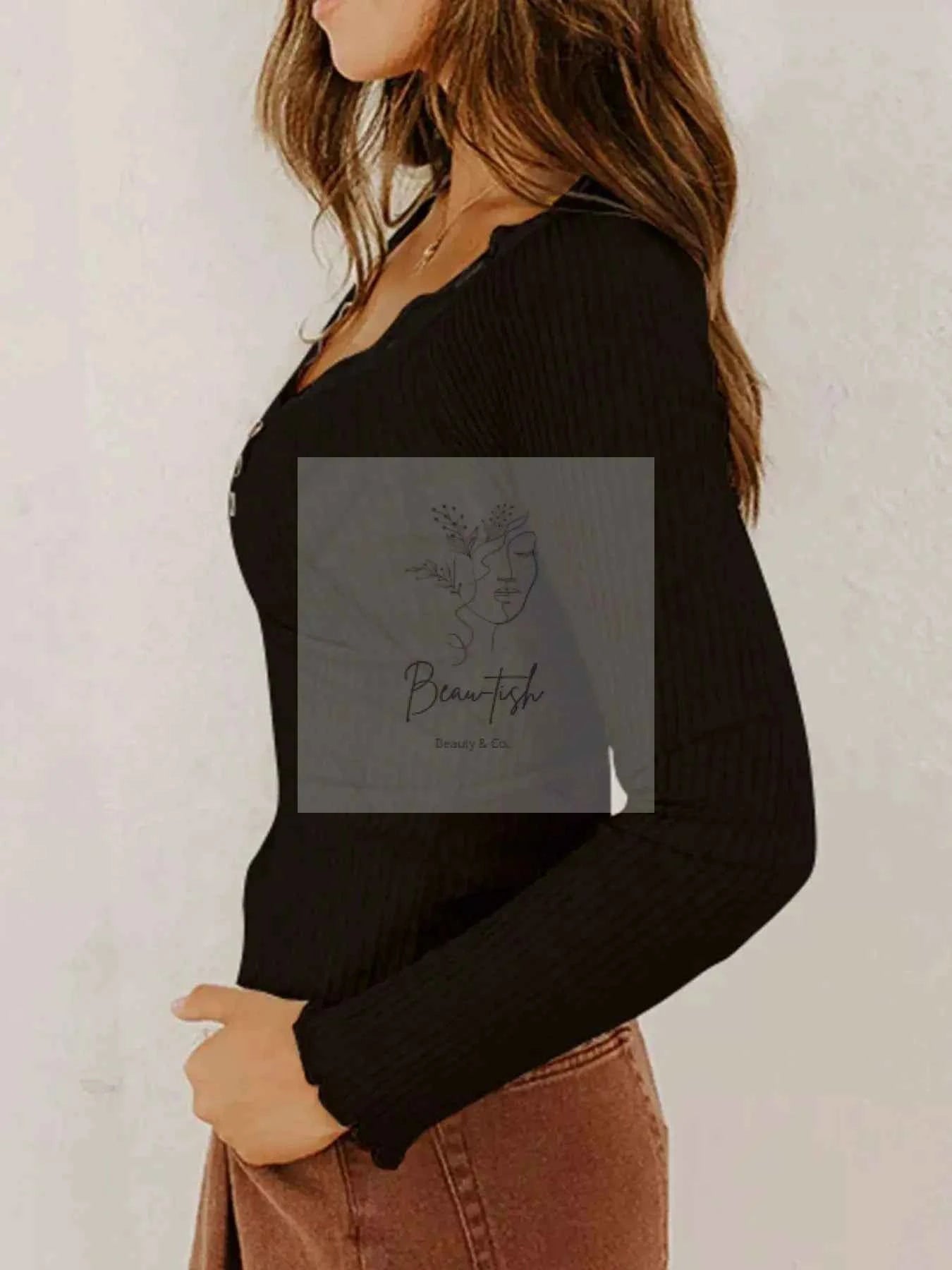Button Detail Long Sleeve Top