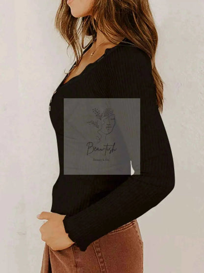 Button Detail Long Sleeve Top