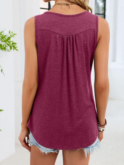 Button Detail Round Neck Tank