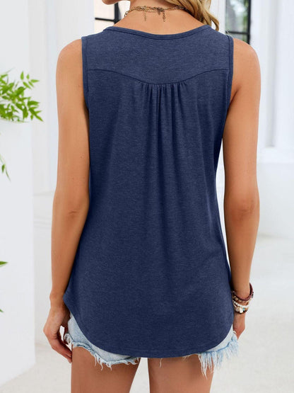 Button Detail Round Neck Tank