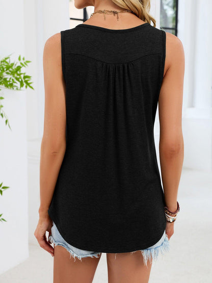 Button Detail Round Neck Tank
