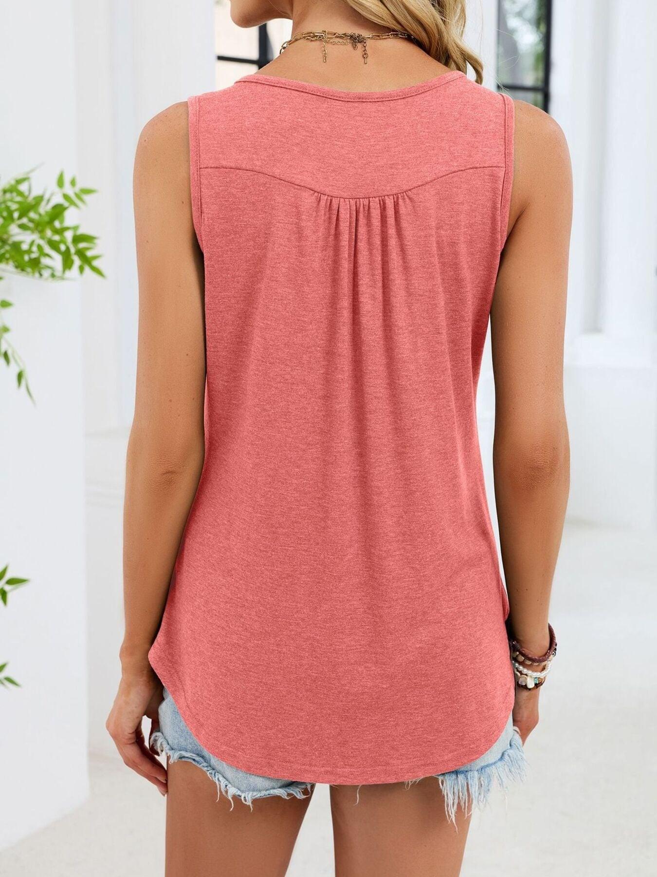 Button Detail Round Neck Tank