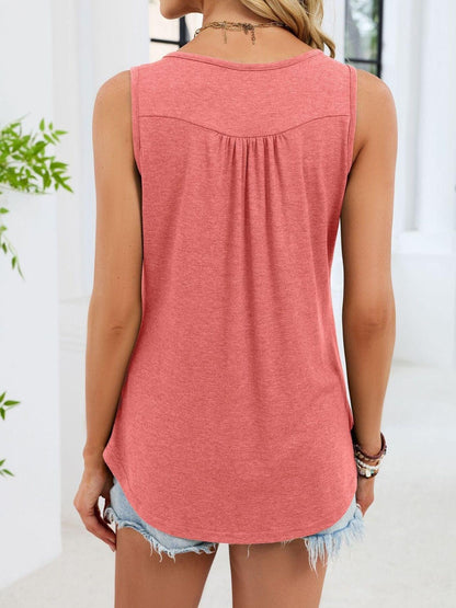 Button Detail Round Neck Tank