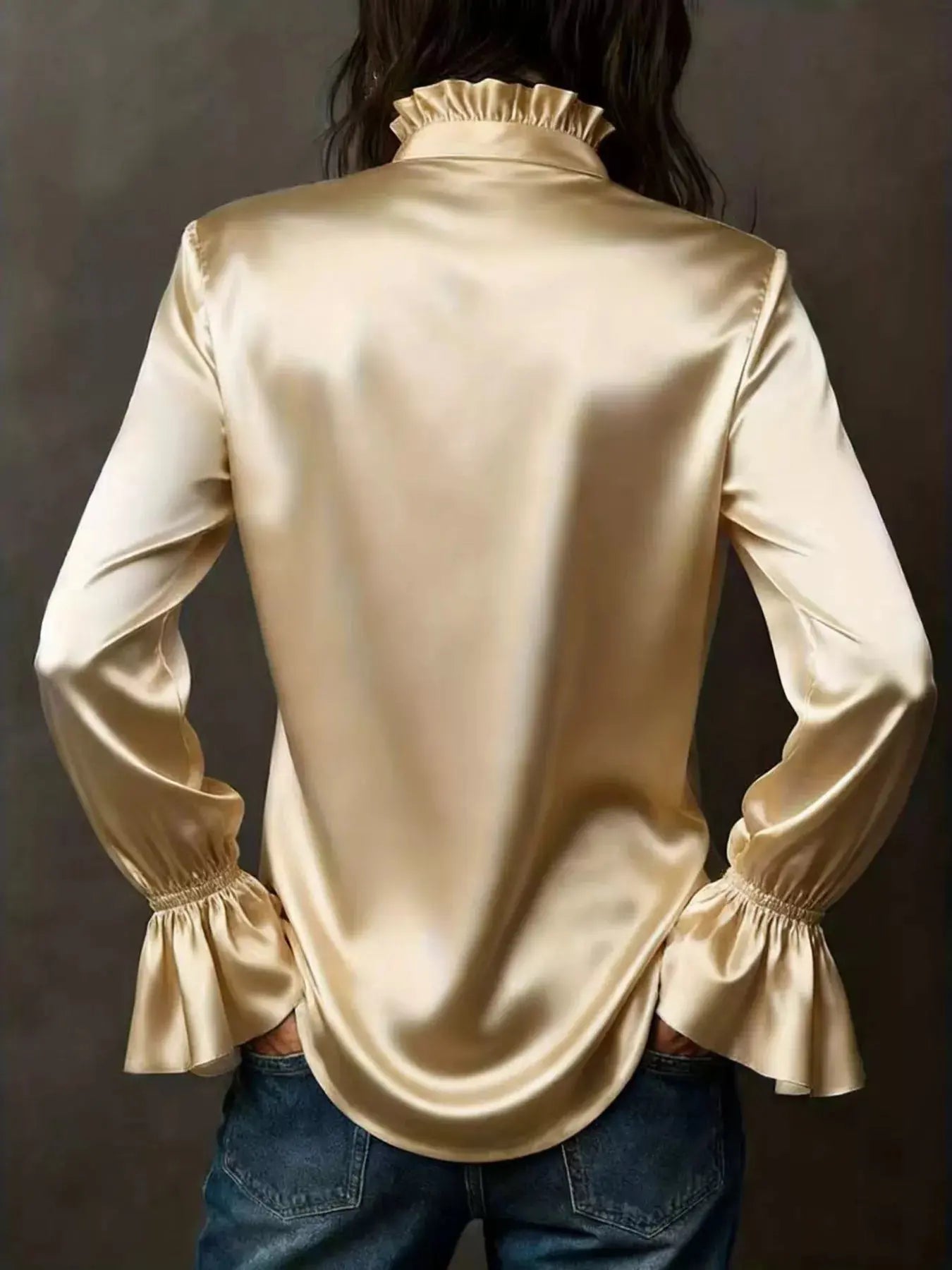 Button Up Flounce Sleeve Shirt
