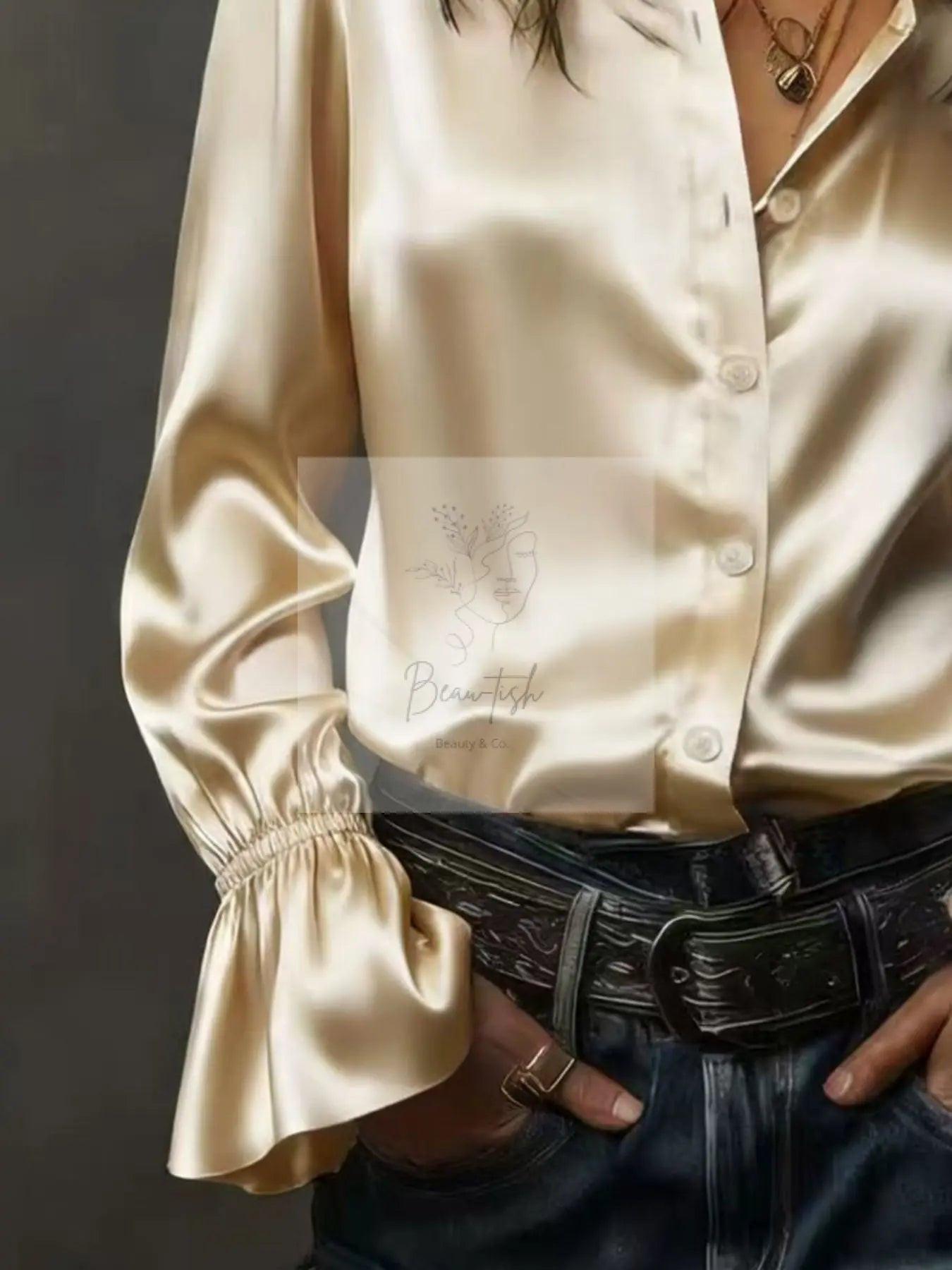 Button Up Flounce Sleeve Shirt