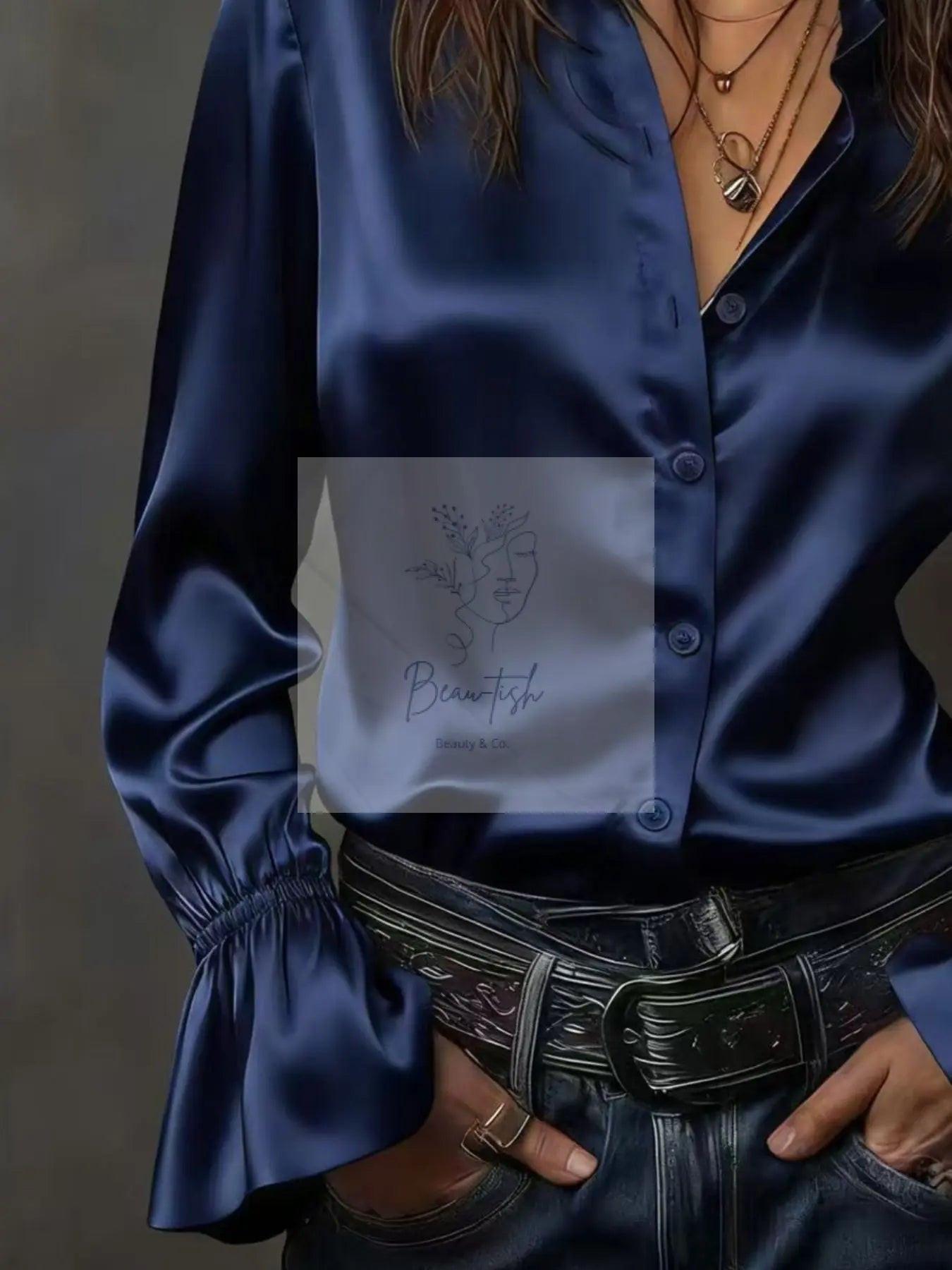 Button Up Flounce Sleeve Shirt