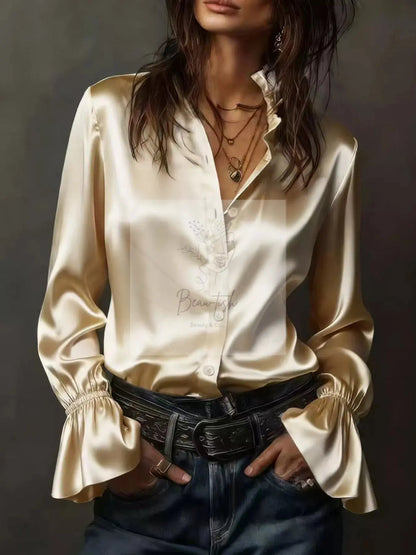 Button Up Flounce Sleeve Shirt