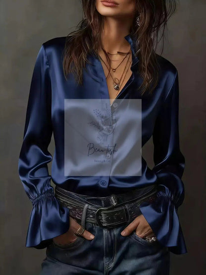 Button Up Flounce Sleeve Shirt