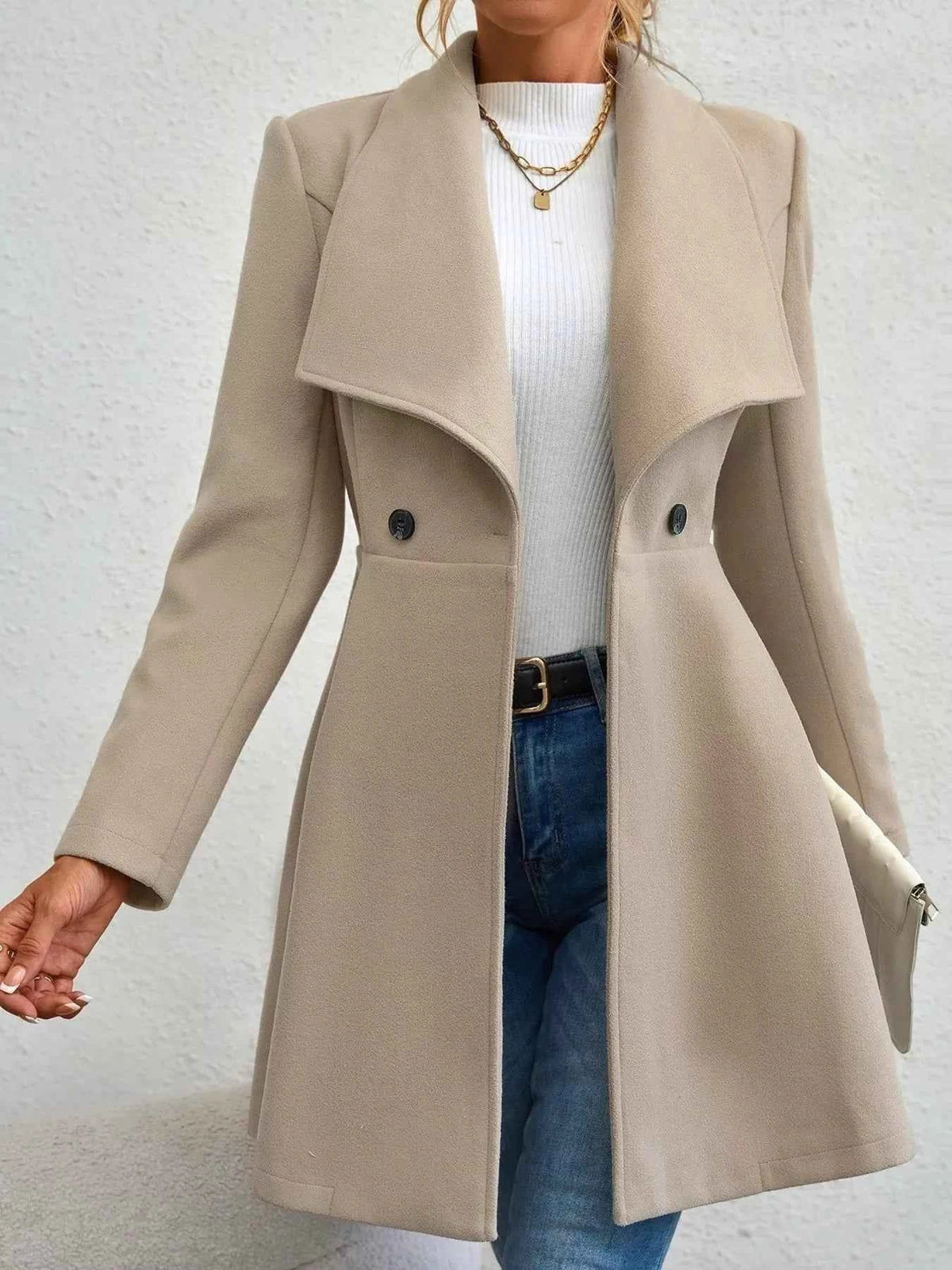 Double-Breasted Wool Blend Coat