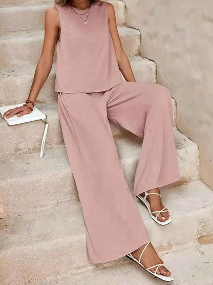 Sleeveless Top and Wide Leg Pants Set