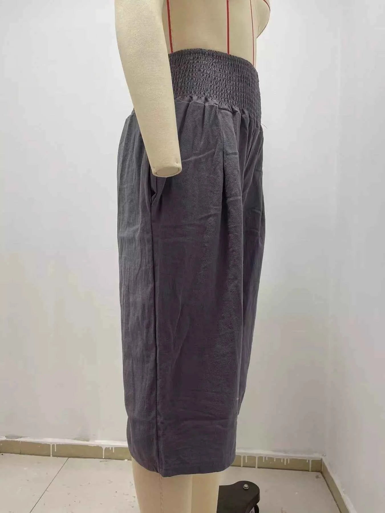 Smocked Wide-Leg Capri Pants