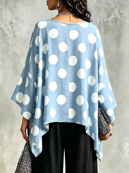 Polka Dot Asymmetrical Hem Blouse