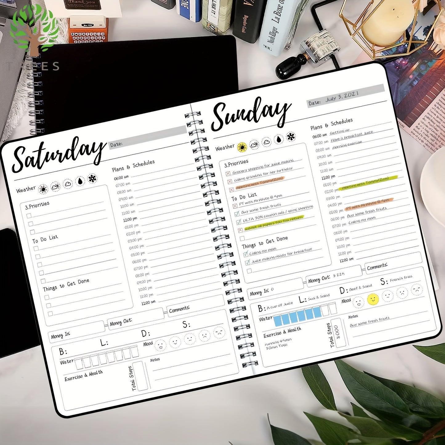 7-Day Undated Daily & Weekly Planner Notebook