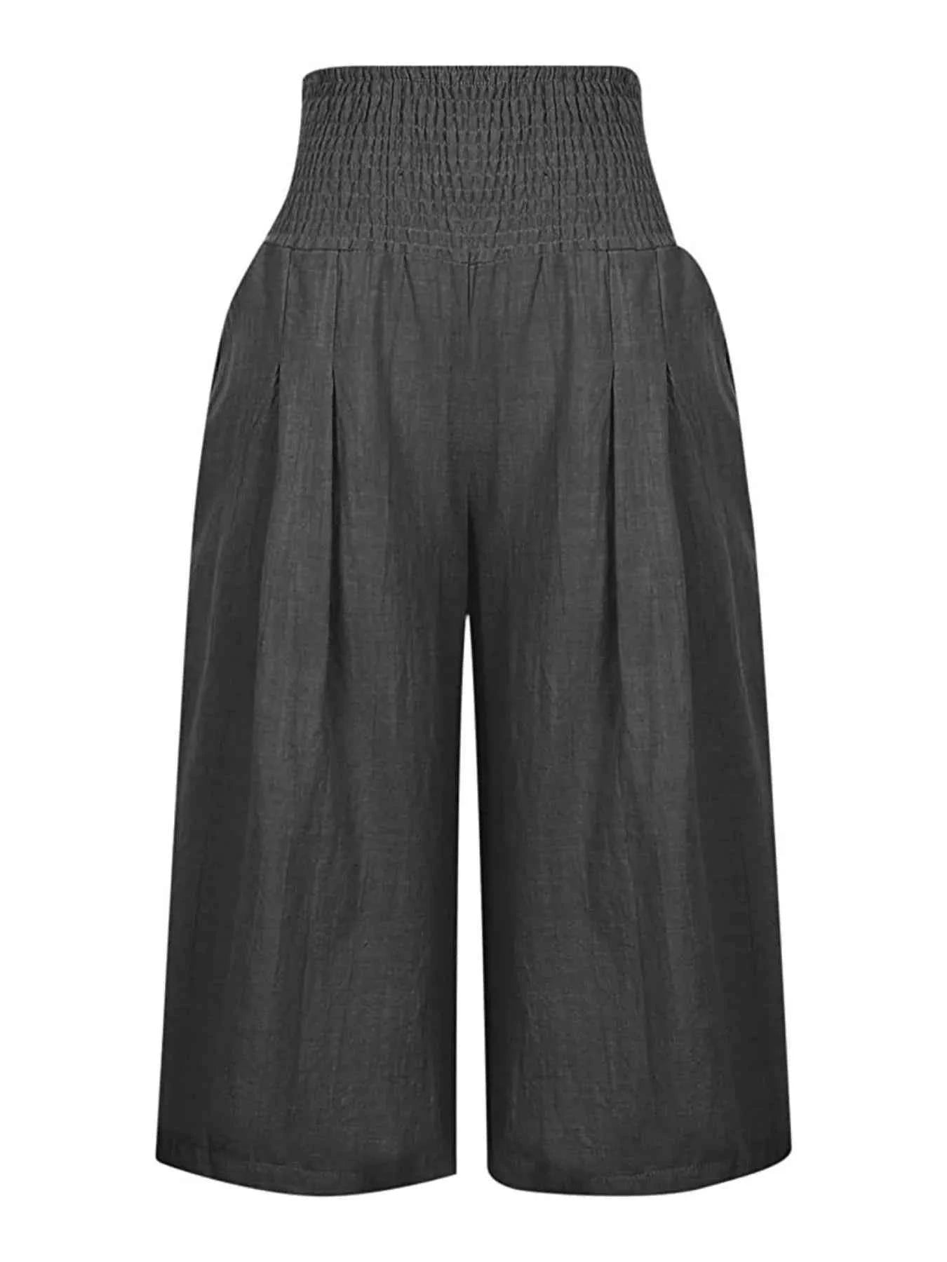 Smocked Wide-Leg Capri Pants