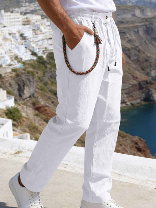 Men's Full Size Casual Drawstring Pants with Pockets Plus Size