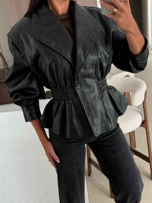 Peplum Waist Leather Jacket