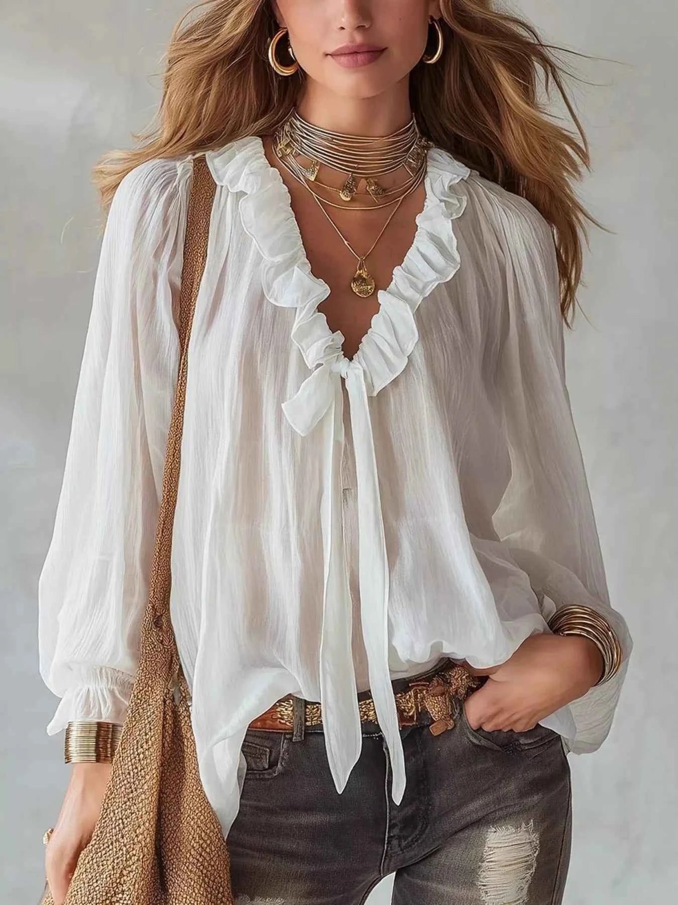 Ruffle Long Sleeve Blouse