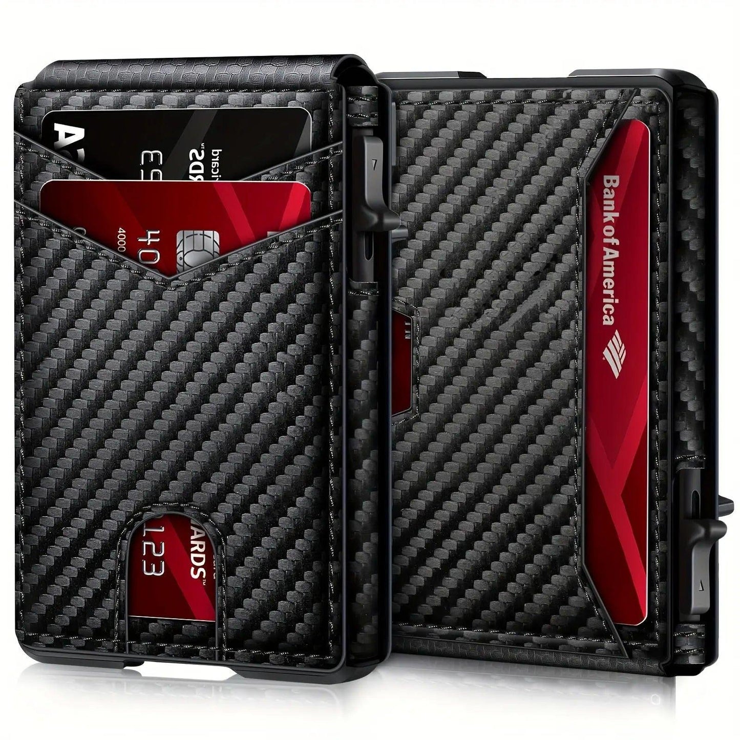 Carbon Fiber Slim Bifold Wallet for Men with RFID Blocking Pop-up Card Ejector and Magnetic Closure Minimalist Design