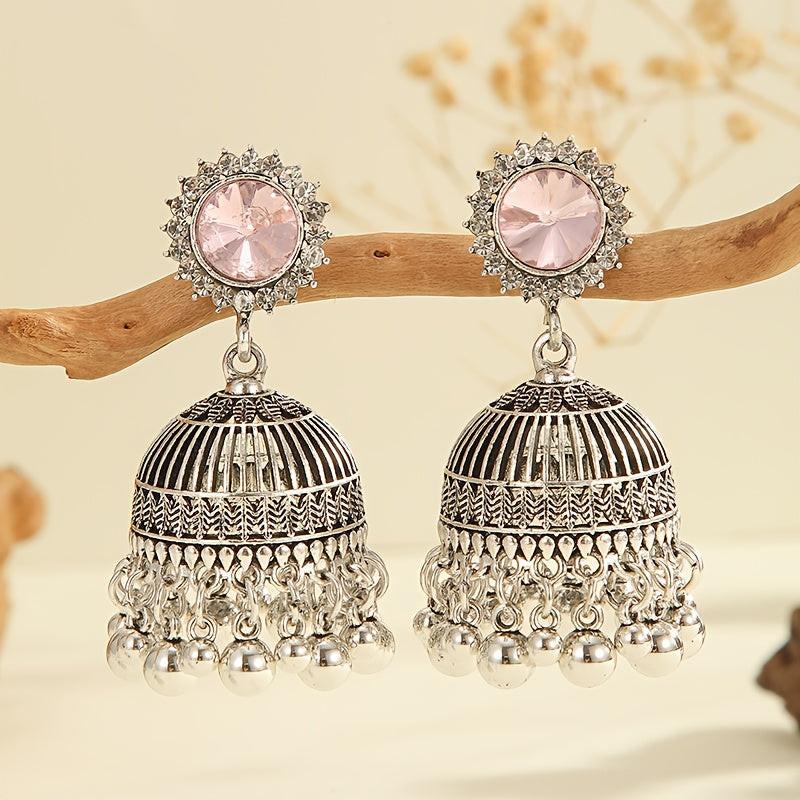 Casual and Simple with Rhinestone Inlay, Hollow-Out Bell, Round Bead, and Tassel Drop, Indian-Pakistani Style Earring