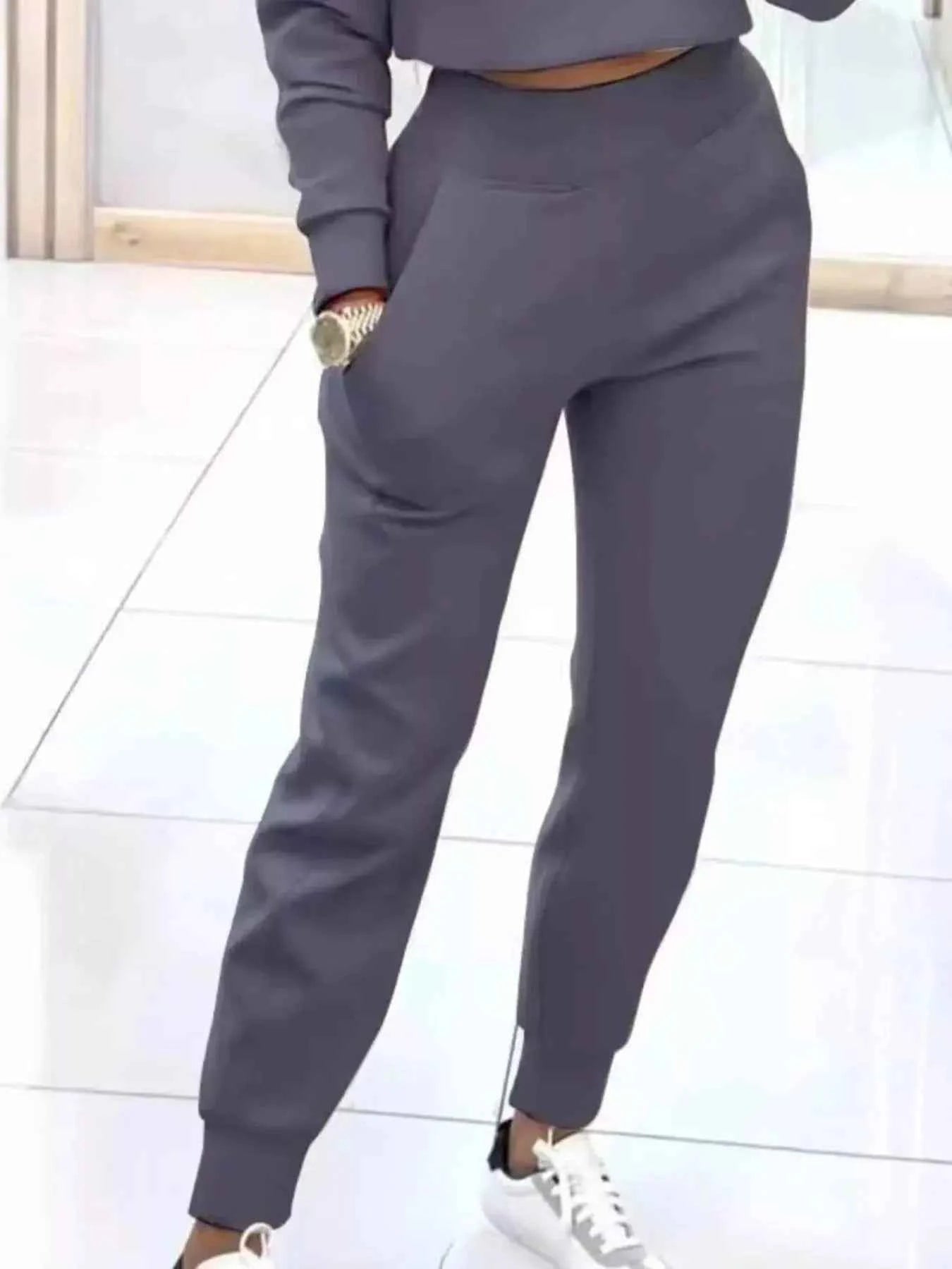 Casual Chic Cropped Sweatshirt and Jogger Set