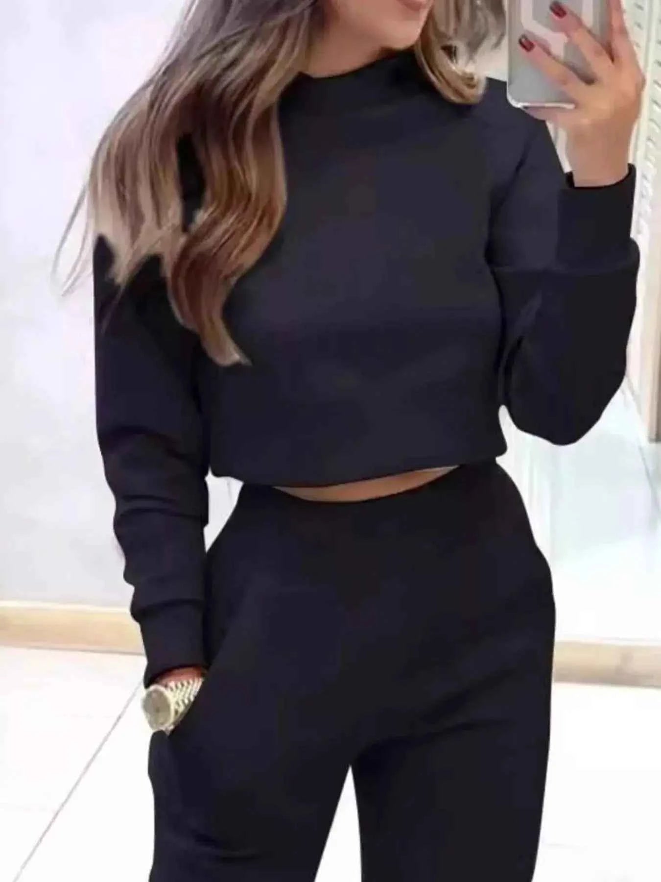 Casual Chic Cropped Sweatshirt and Jogger Set