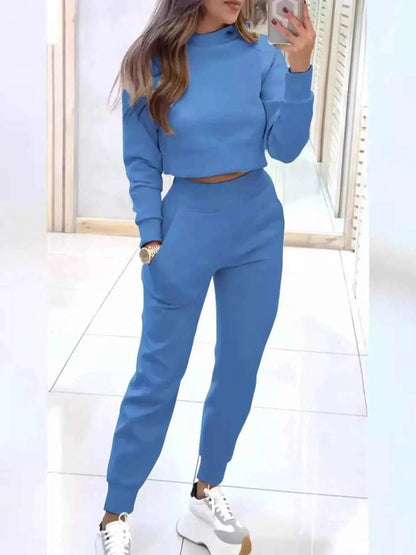 Casual Chic Cropped Sweatshirt and Jogger Set