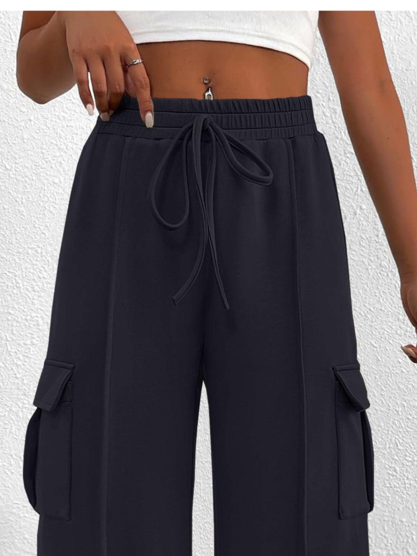 Casual High Waist Cargo Pants with Drawstring