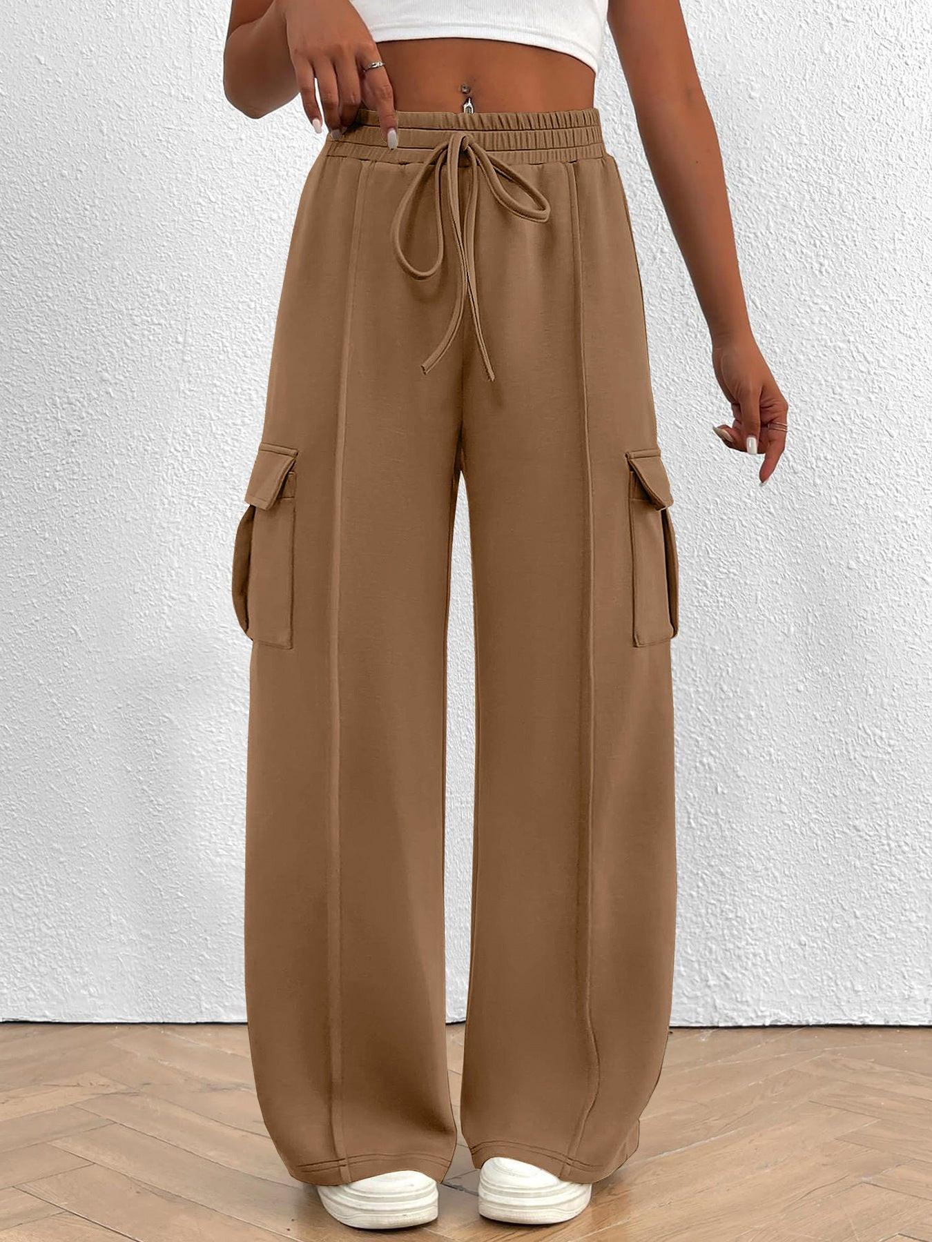Casual High Waist Cargo Pants with Drawstring