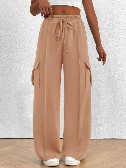 Casual High Waist Cargo Pants with Drawstring