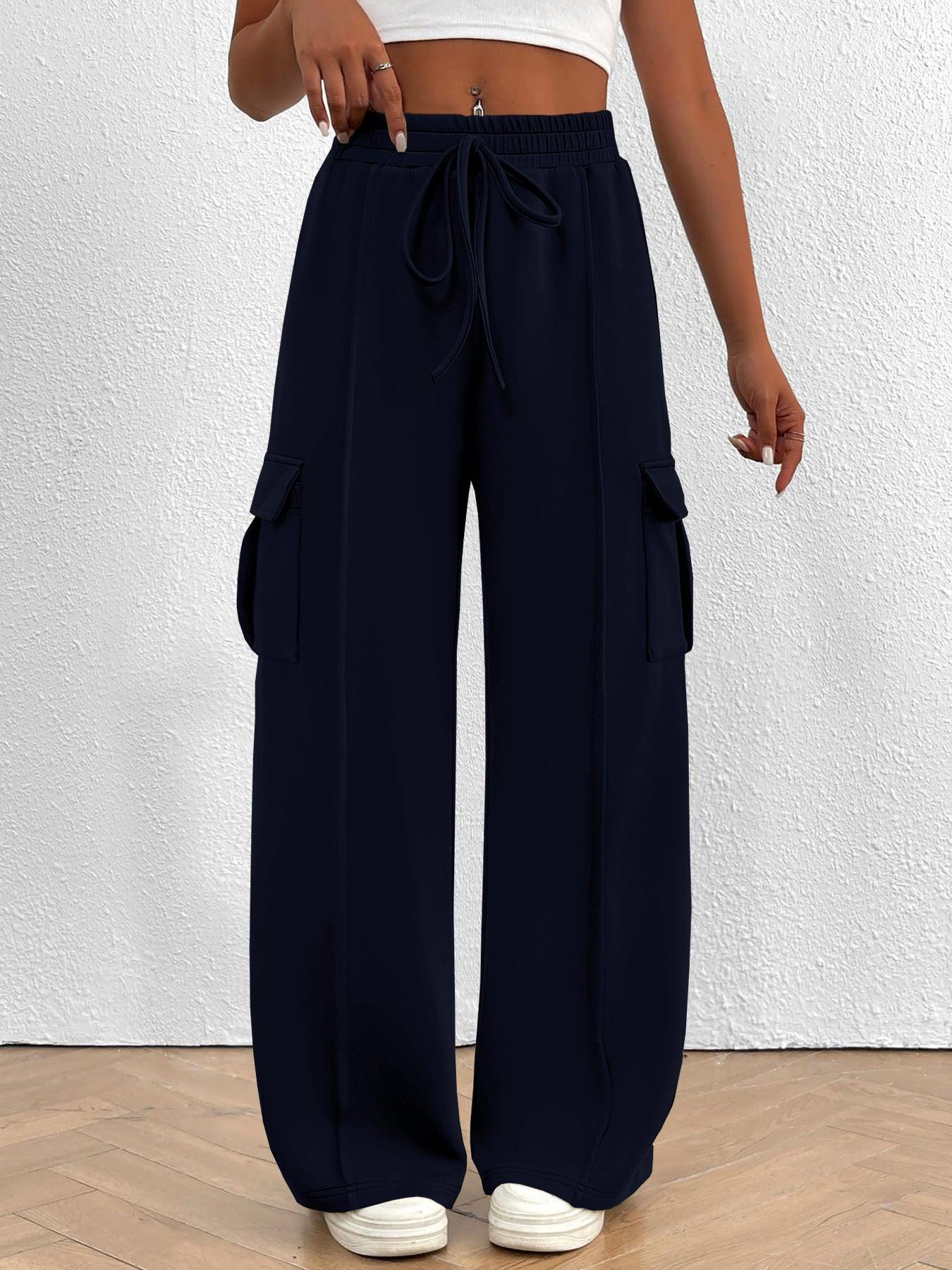 Casual High Waist Cargo Pants with Drawstring