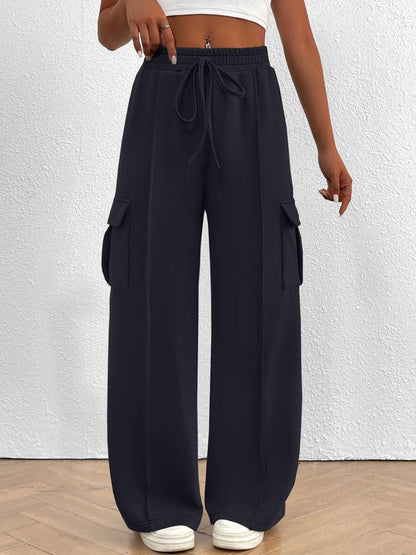 Casual High Waist Cargo Pants with Drawstring