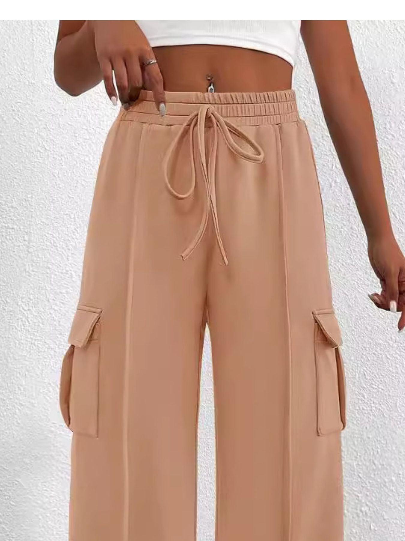 Casual High Waist Cargo Pants with Drawstring
