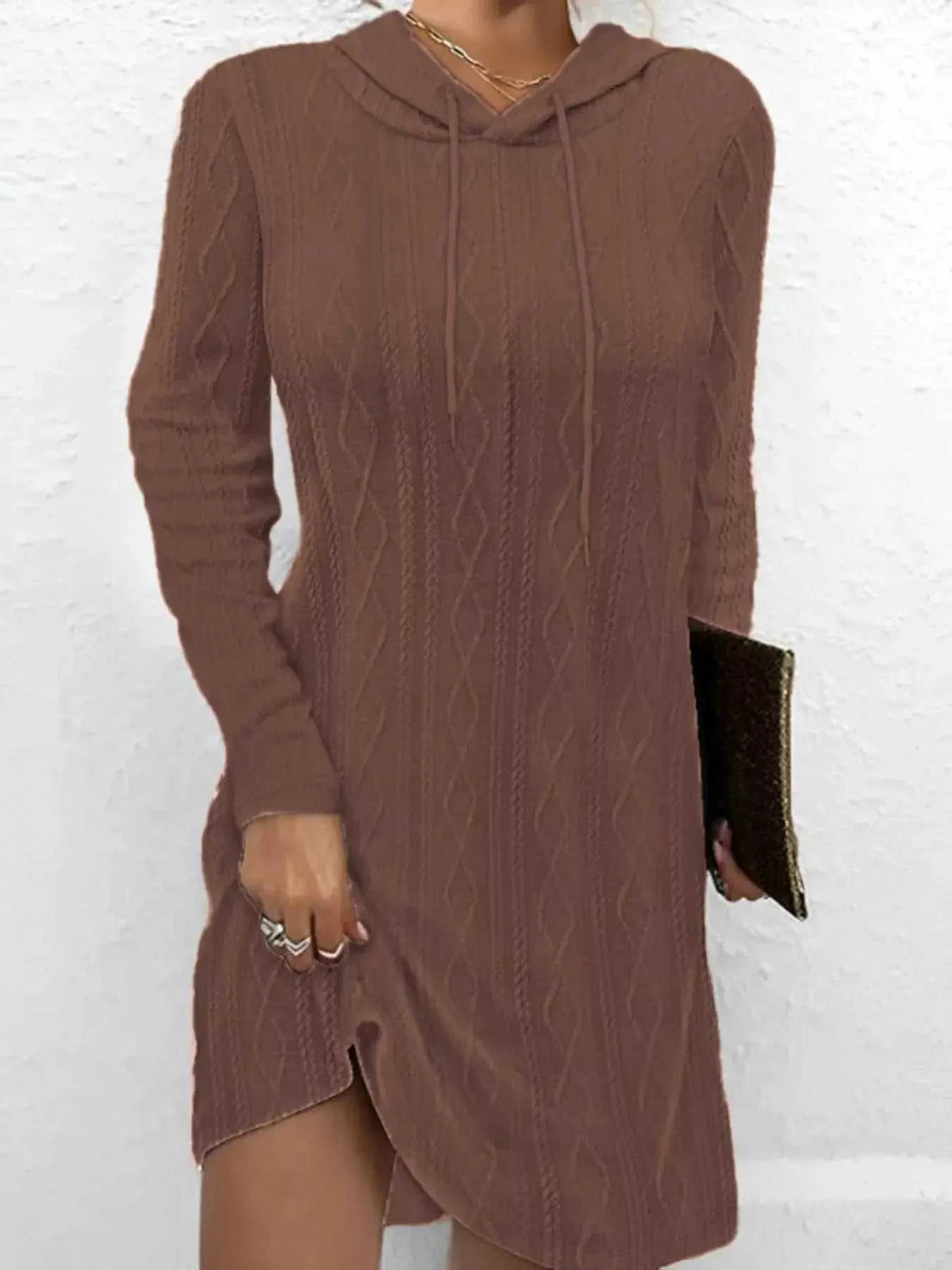 Casual Long Sleeve Hooded Knit Dress