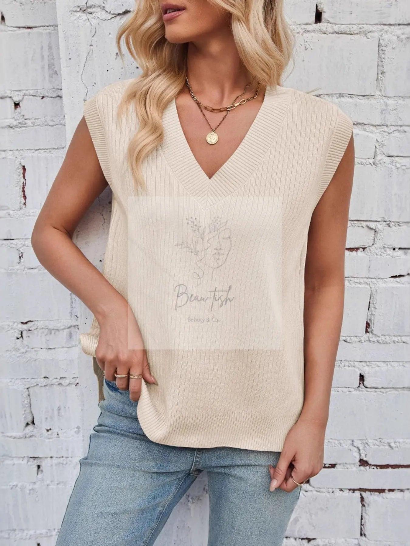 Casual V-Neck Knitted Sweater Vest