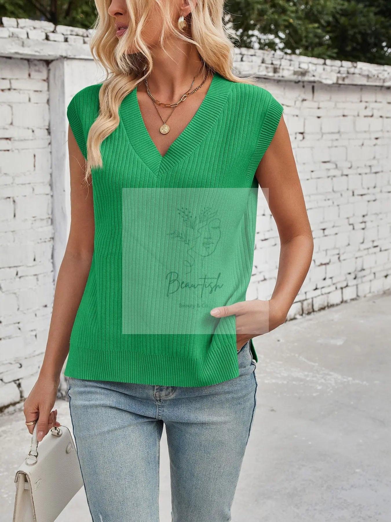 Casual V-Neck Knitted Sweater Vest