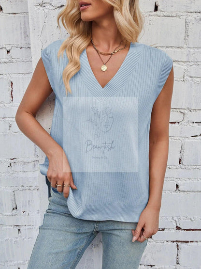 Casual V-Neck Knitted Sweater Vest