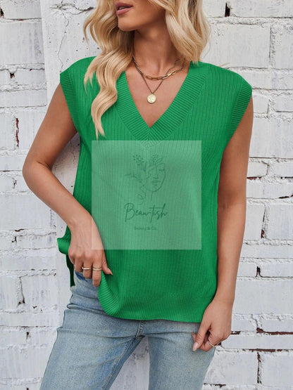 Casual V-Neck Knitted Sweater Vest