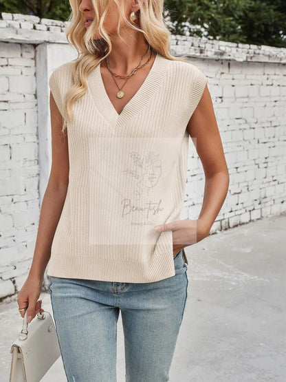 Casual V-Neck Knitted Sweater Vest