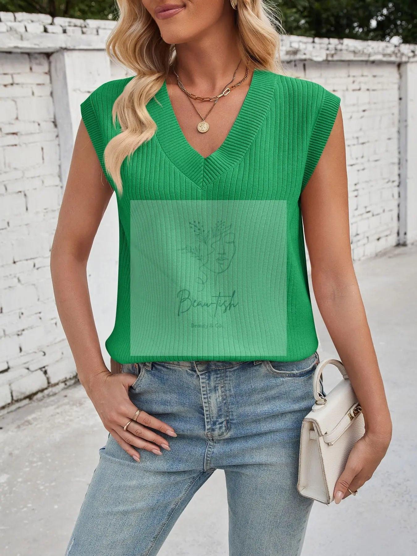 Casual V-Neck Knitted Sweater Vest