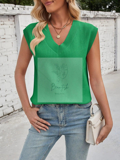 Casual V-Neck Knitted Sweater Vest