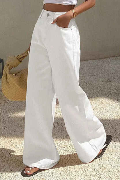 Solid Color Loose Casual Jeans