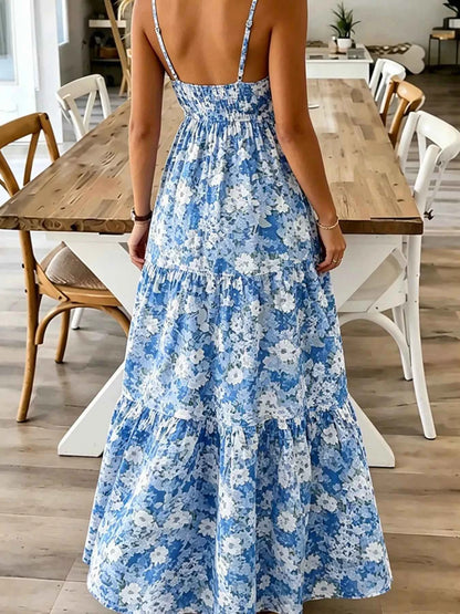 Floral Print Maxi Dress with Spaghetti Straps