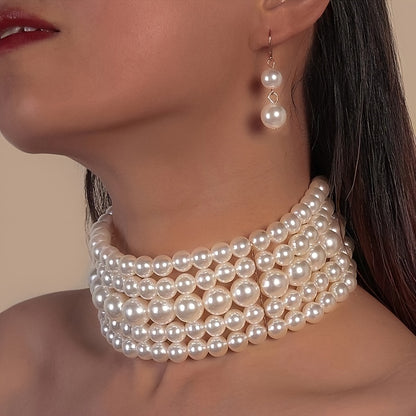 French-Inspired Layered Faux Pearl Choker