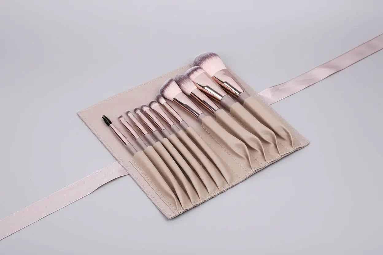 Champagne 11 Pcs Makeup Brush Set - Complete Brush Kit with Travel Case