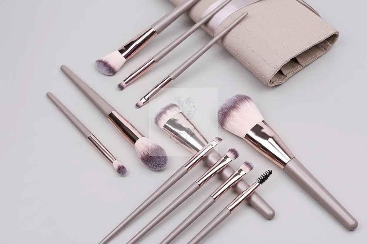 Champagne 11 Pcs Makeup Brush Set - Complete Brush Kit with Travel Case