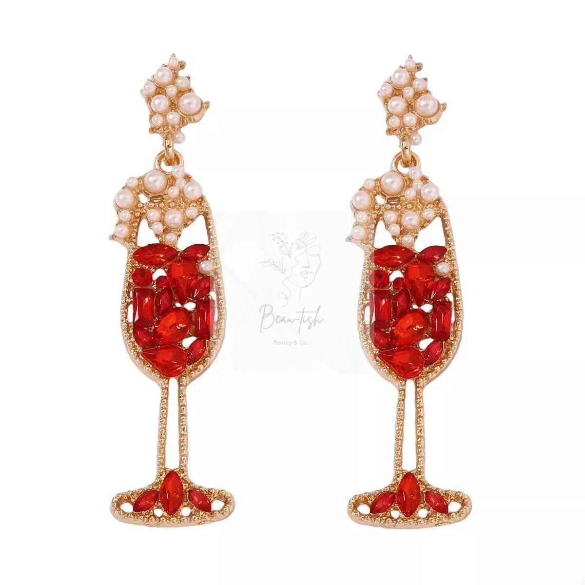 Champagne Glass Rhinestone Dangle Earrings